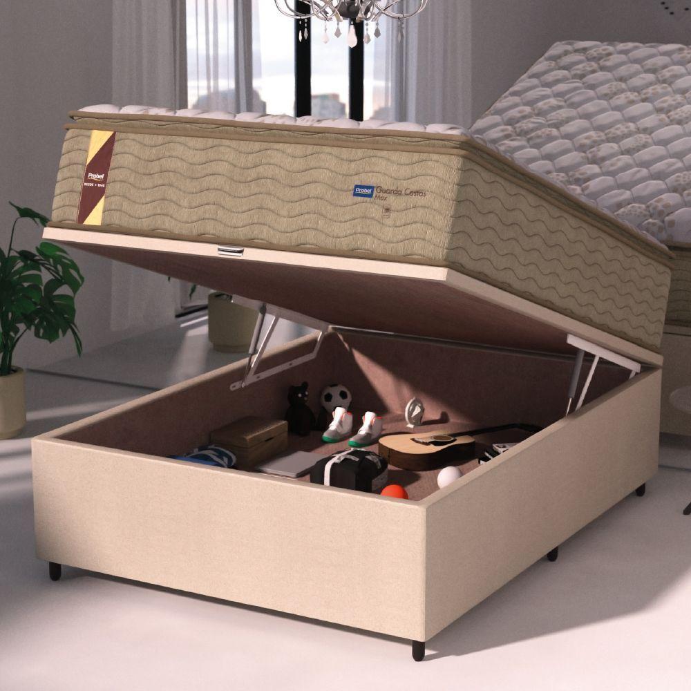 Cama Box Baú Colchão Casal Probel Molas Guarda Costas Max 138x81cm Branco/bege Bege - 5