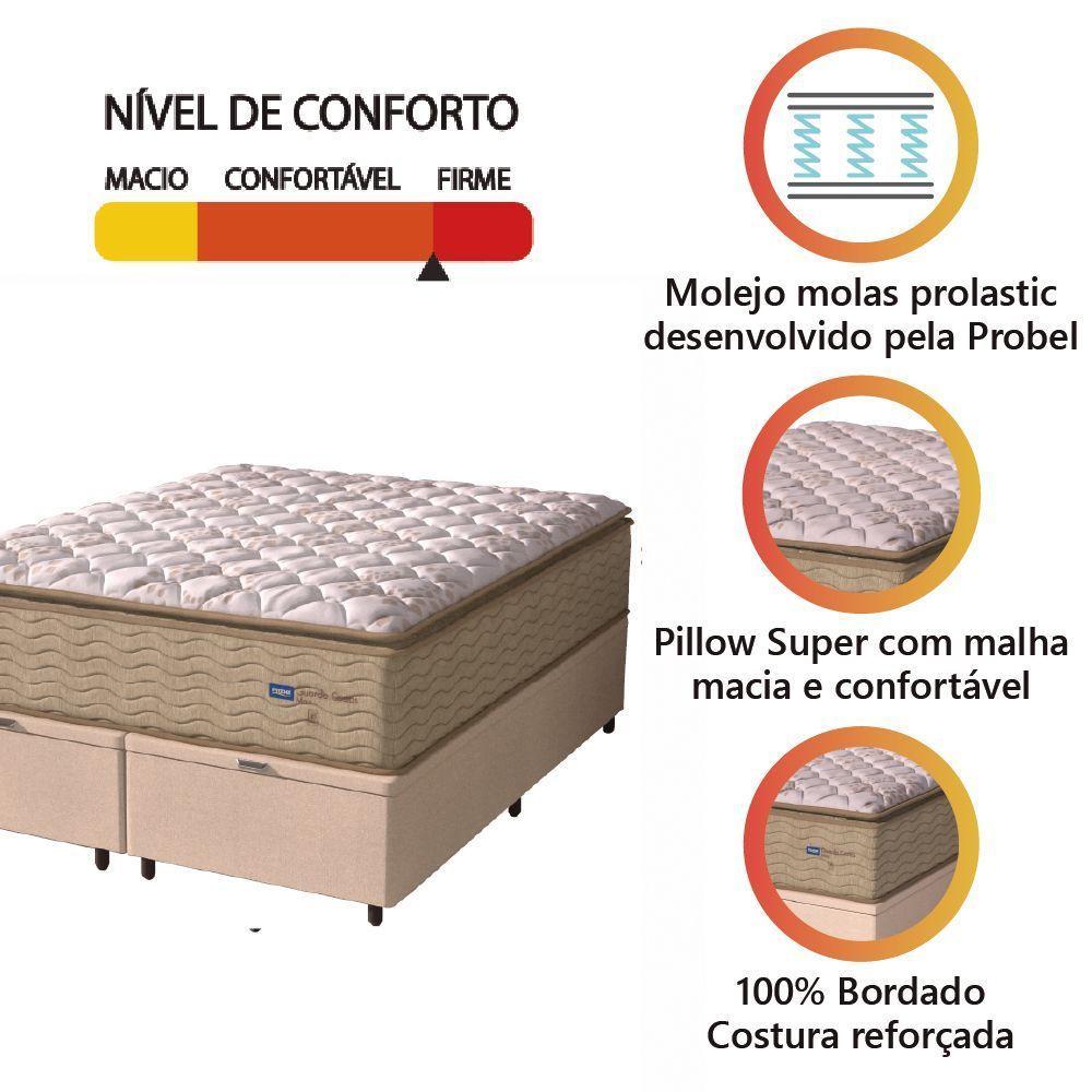 Cama Box Baú Colchão Casal Queen Probel Molas Guarda Costas Max Pillow Top 158x198x81cm Bege-Branco Suporta até 180kg por Pessoa - 2