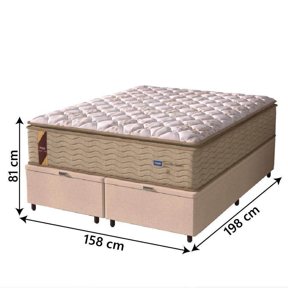 Cama Box Baú Colchão Casal Queen Probel Molas Guarda Costas Max Pillow Top 158x198x81cm Bege-Branco Suporta até 180kg por Pessoa - 3