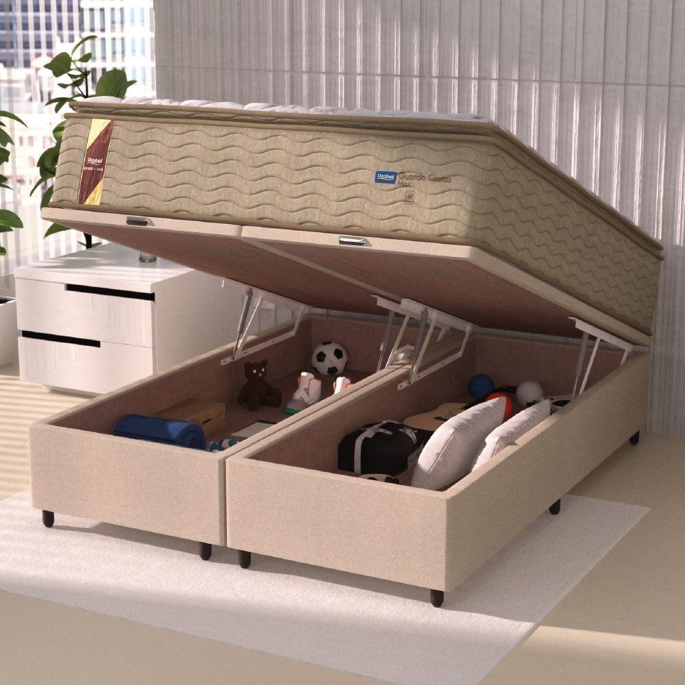 Cama Box Baú Colchão Casal Queen Probel Molas Guarda Costas Max Pillow Top 158x198x81cm Bege-Branco Suporta até 180kg por Pessoa - 4