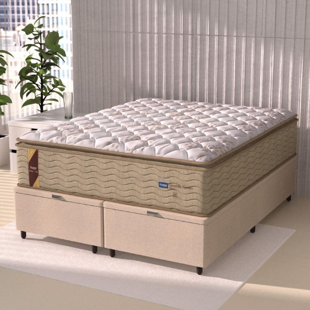 Cama Box Baú Colchão Casal Queen Probel Molas Guarda Costas Max Pillow Top 158x198x81cm Bege-Branco Suporta até 180kg por Pessoa - 5