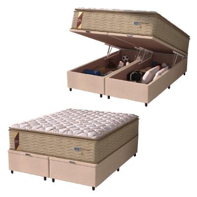 Cama Box Baú Colchão Casal Queen Probel Molas Guarda Costas Max Pillow Top 158x198x81cm Bege-Branco Suporta até 180kg por Pessoa