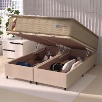 Cama Box Baú Colchão Casal Queen Probel Molas Guarda Costas Max Pillow Top 158x198x81cm Bege-Branco Suporta até 180kg por Pessoa