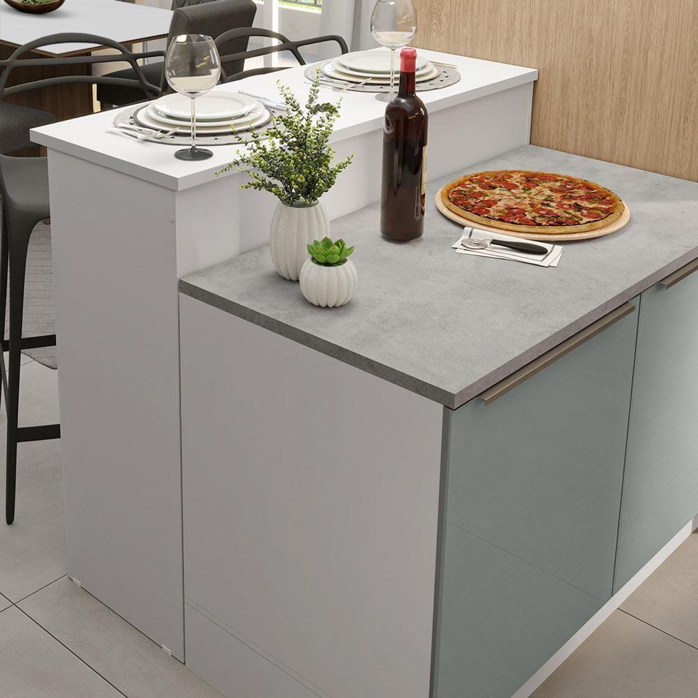 Ilha Cozinha Com Bancada E Balcão 120cm Branco/Cinza - 4