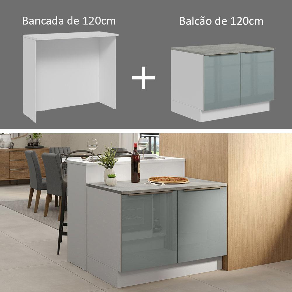 Ilha Cozinha Com Bancada E Balcão 120cm Branco/Cinza - 9