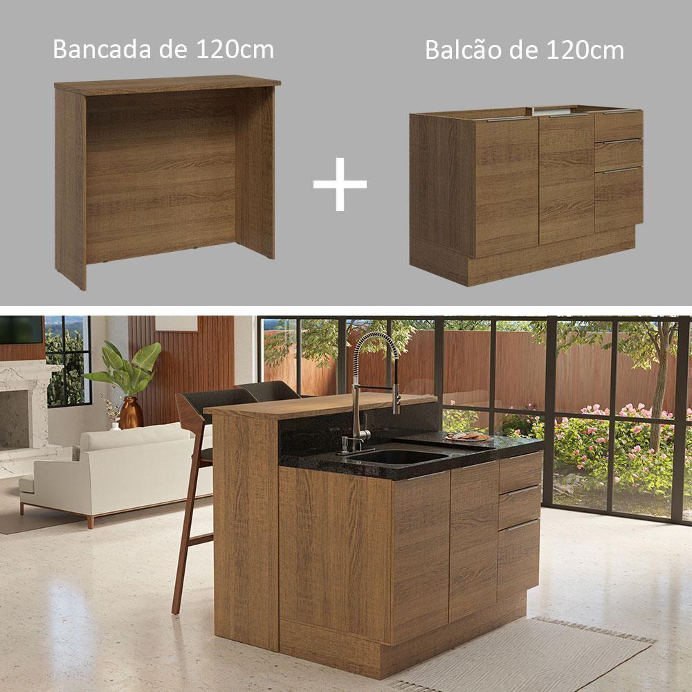 Ilha De Cozinha Com Bancada E Balcão 120 Cm Rustic - 5