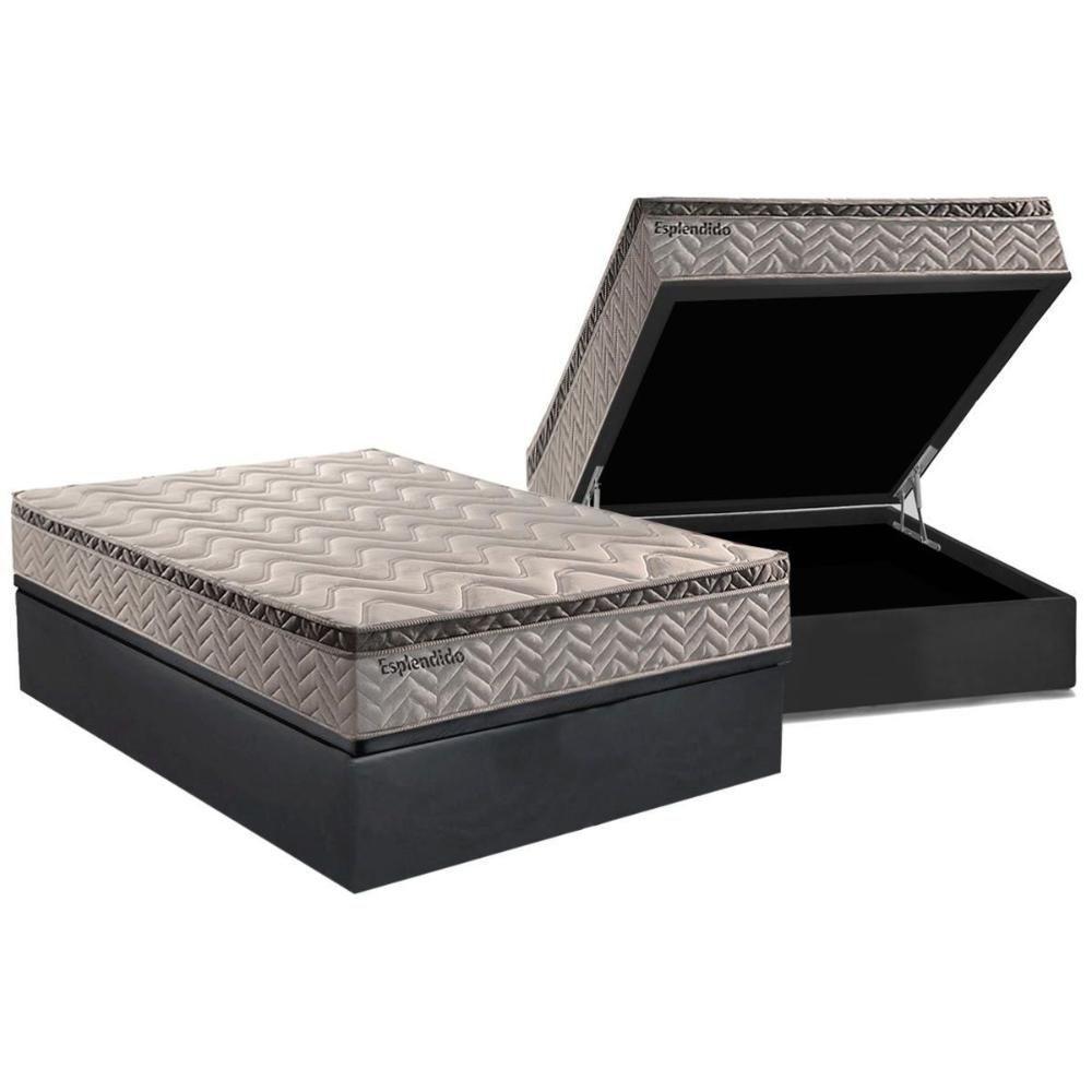 Cama Box Baú Casal: Colchão Molas Ensacadas Paropas MasterPocket Esplêndido Bordô + Base CRC Suede Gray(138x188) - 1