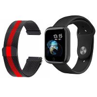 Kit 1 Relógio Smartwatch Preto + 1 Pulseira Preto Listrada - 1