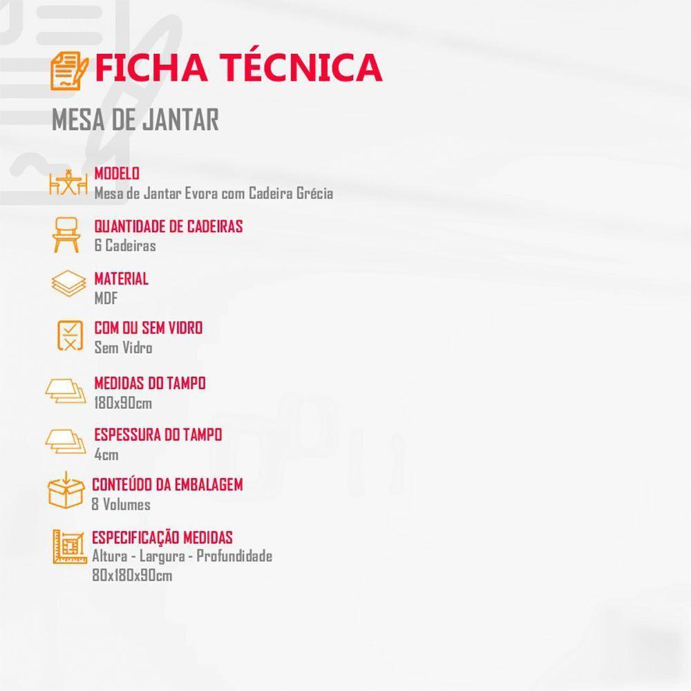 Sala De Jantar Mesa Evora Canto Copo Com 6 Cad Grecia Rufato Turim / Off White / Imbuia - 3