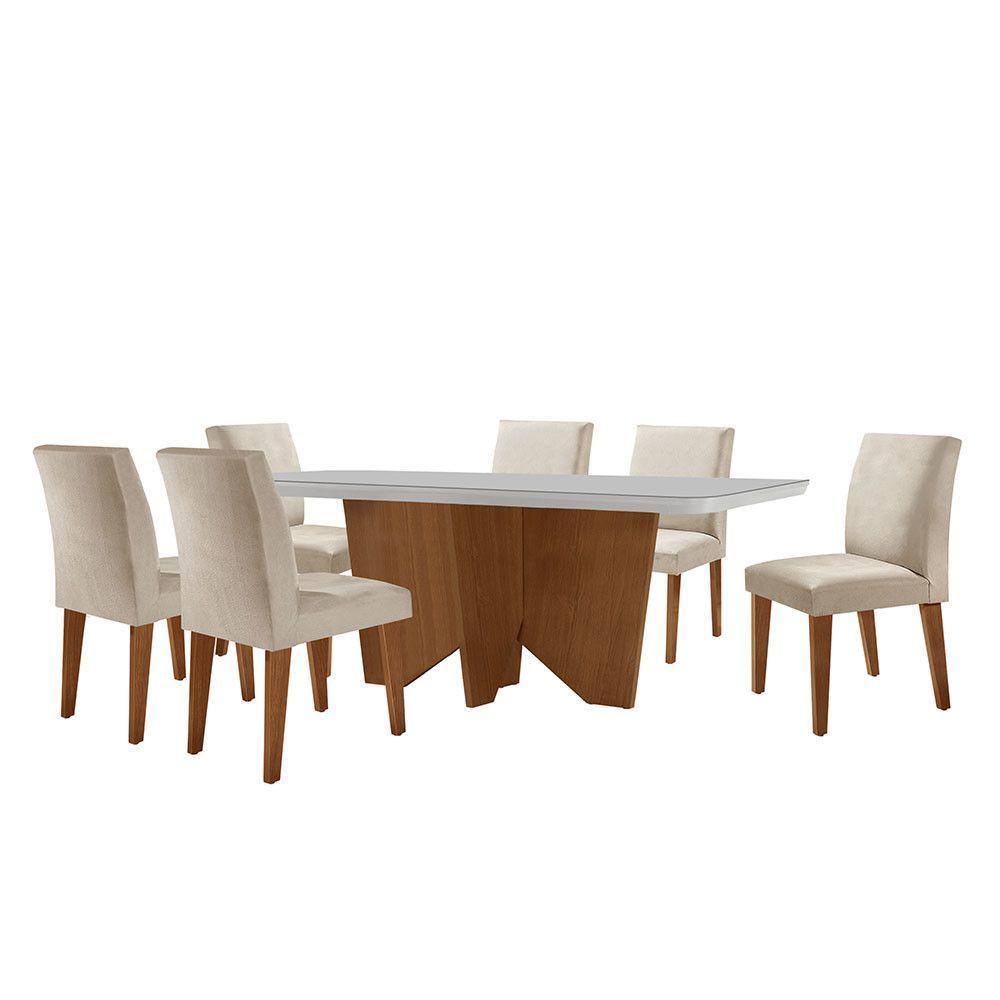 Sala De Jantar Mesa Evora Canto Copo Com 6 Cad Grecia Rufato Vel.creme /off White/imbuia - 5