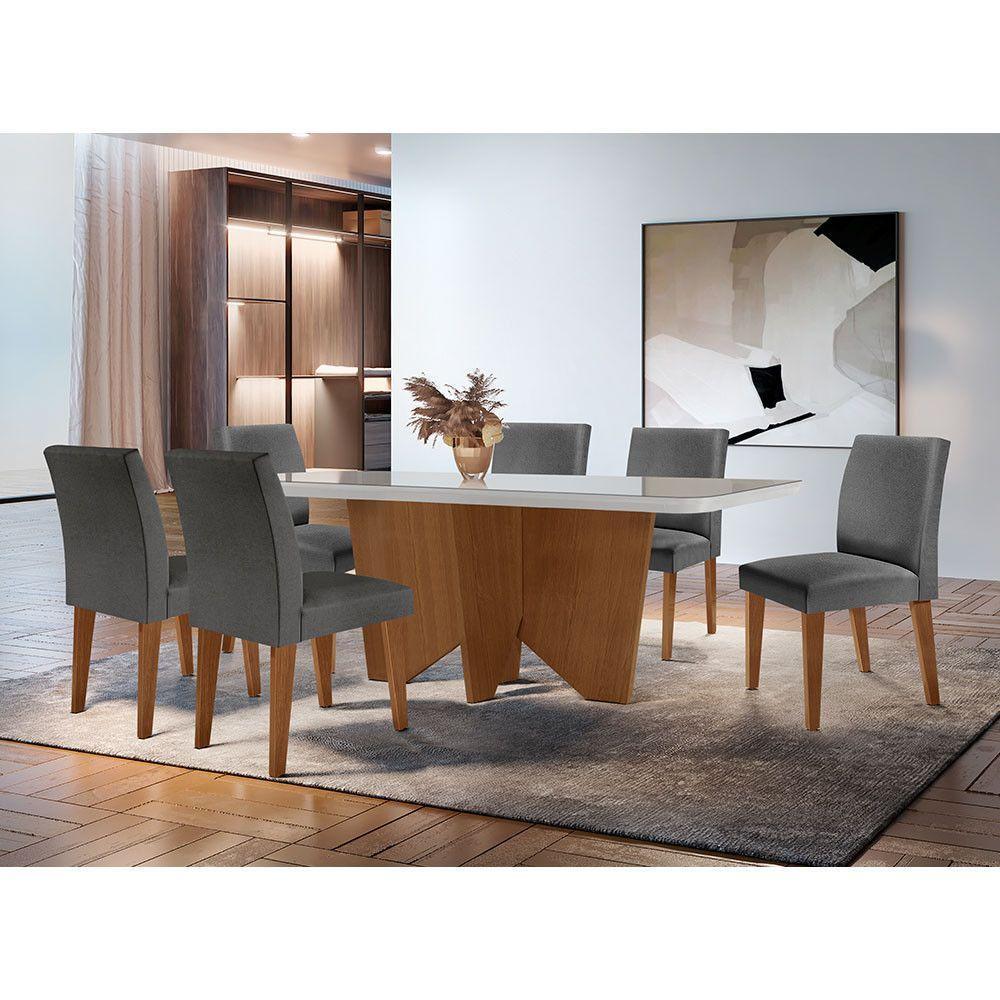 Sala De Jantar Mesa Evora Canto Copo Com 6 Cad Grecia Rufato Lin.grafite/off White/imbuia - 1