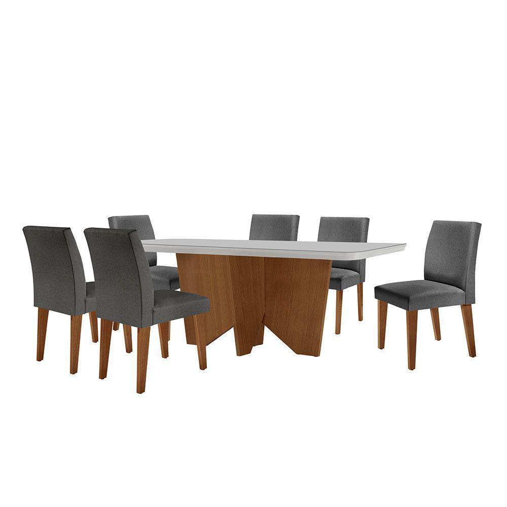 Sala De Jantar Mesa Evora Canto Copo Com 6 Cad Grecia Rufato Lin.grafite/off White/imbuia - 6