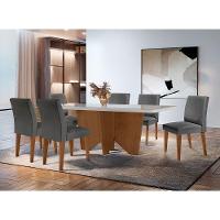 Sala De Jantar Mesa Evora Canto Copo Com 6 Cad Grecia Rufato Lin.grafite/off White/imbuia - 1