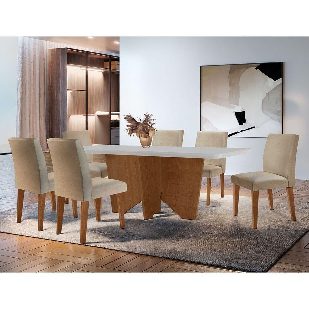 Conjunto Mesa Jantar Evora 180cm C/ 6 Cadeiras Grecia Rufato Turim / Off White / Imbuia - 1