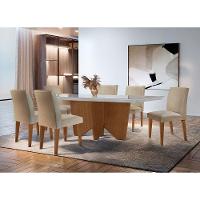 Sala De Jantar Mesa Evora Canto Reto Com 6 Cad Grecia Rufato Turim / Off White / Imbuia - 1