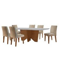 Sala De Jantar Mesa Evora Canto Reto Com 6 Cad Grecia Rufato Turim / Off White / Imbuia - 6