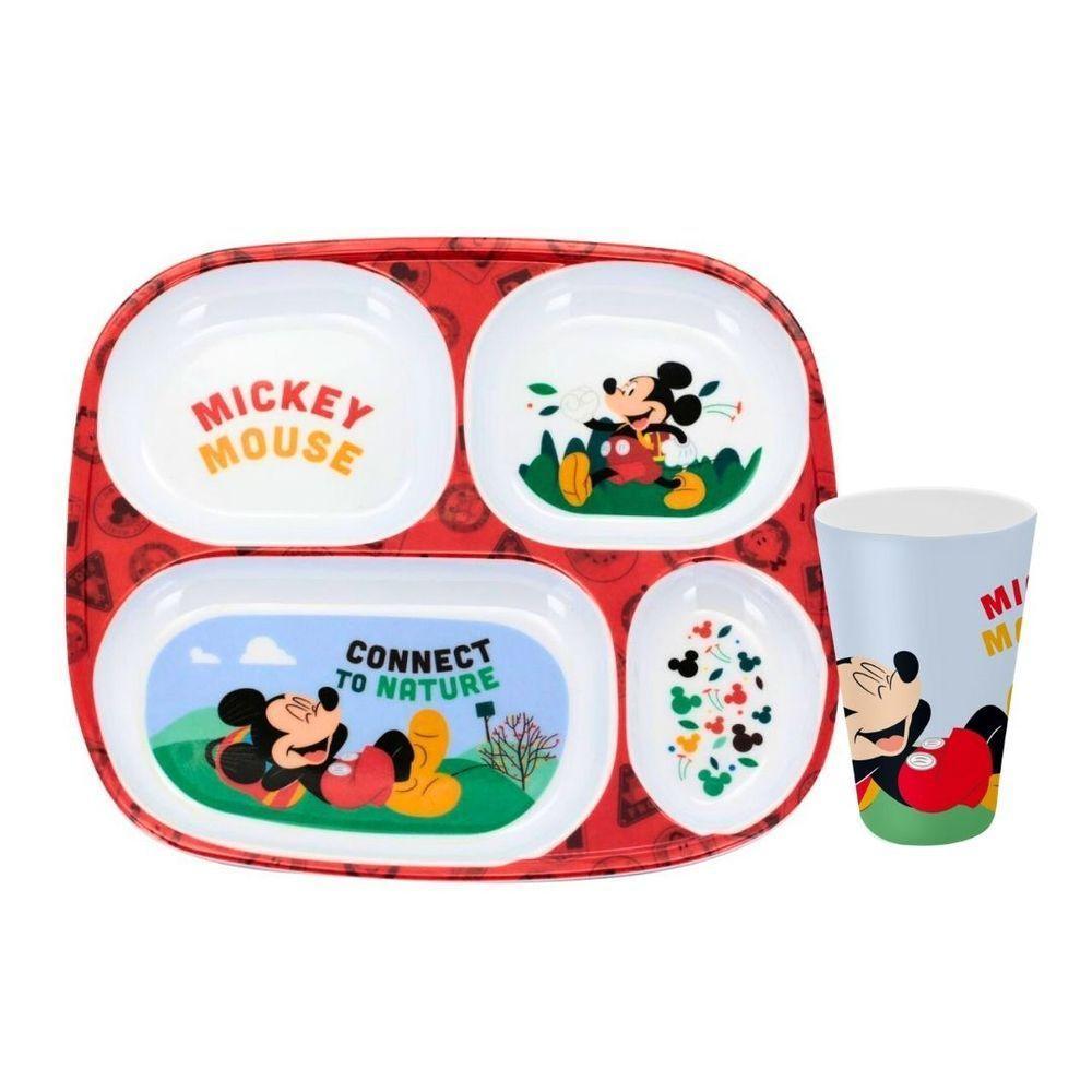 Kit Prato Refeição Infantil 4 Divisórias E Copo Melamina Mickey Mouse Disney - Tuut - 1