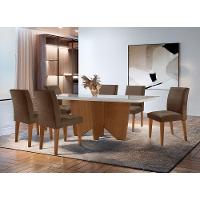 Sala De Jantar Mesa Evora Canto Copo Com 6 Cad Grecia Rufato Vel. Marrom/off White/imbuia - 1