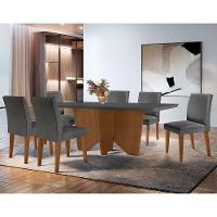 Sala De Jantar Mesa Evora Canto Copo 6 Cad. Grecia Rufato Linho Grafite E Imbuia - 1