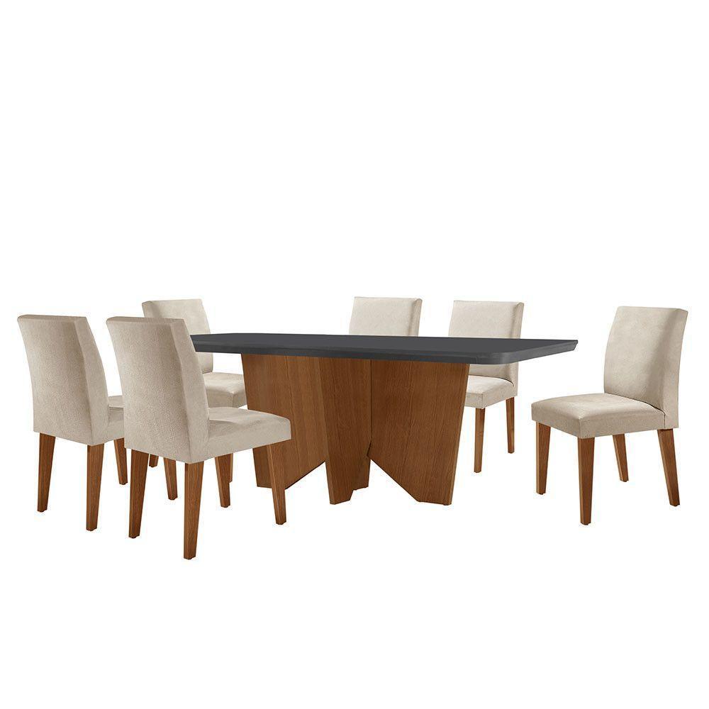 Sala De Jantar Mesa Evora Canto Copo 6 Cad. Grecia Rufato Veludo Creme/grafite/imbuia - 6