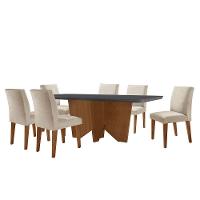 Sala De Jantar Mesa Evora Canto Copo 6 Cad. Grecia Rufato Veludo Creme/grafite/imbuia - 6