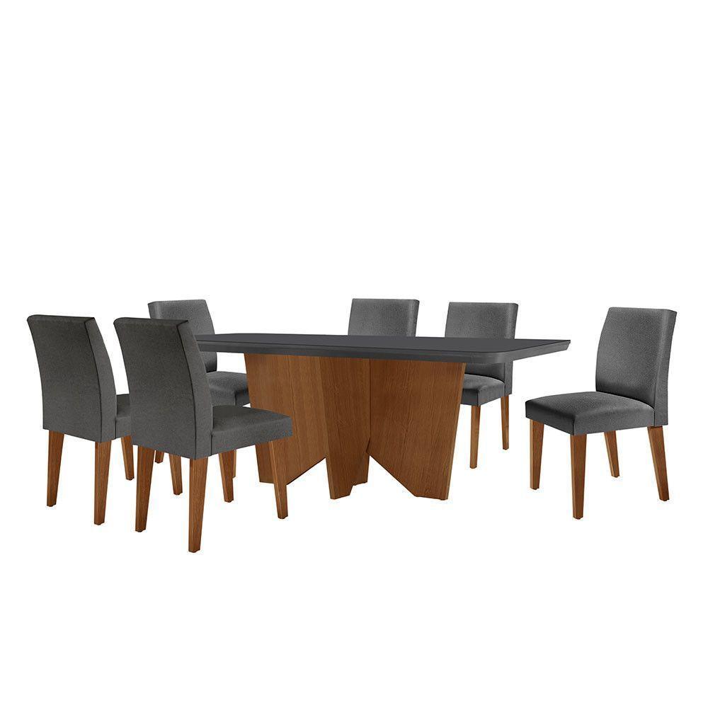 Sala De Jantar Mesa Evora Canto Copo 6 Cade. Grecia Rufato Linho Grafite E Imbuia - 6