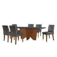 Sala De Jantar Mesa Evora Canto Copo 6 Cade. Grecia Rufato Linho Grafite E Imbuia - 6