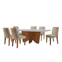 Sala De Jantar Mesa Evora Canto Reto 6 Cade. Grecia Rufato Turim / Off White / Imbuia - 3