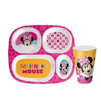 Kit Prato Refeição Infantil 4 Divisórias E Copo Melamina Minnie Mouse Disney - Tuut - 1
