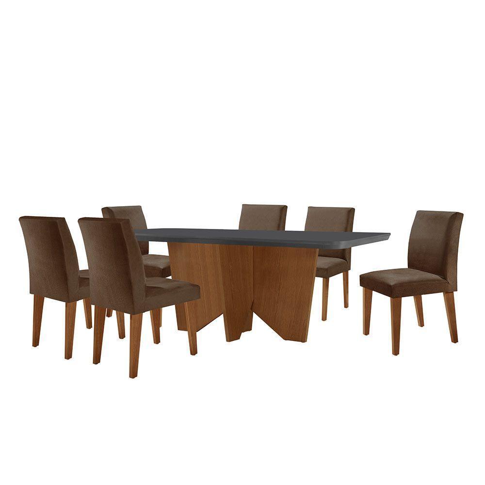 Sala De Jantar Mesa Evora Canto Copo 6 Cad. Grecia Rufato Veludo Marrom/grafite/imbuia - 6