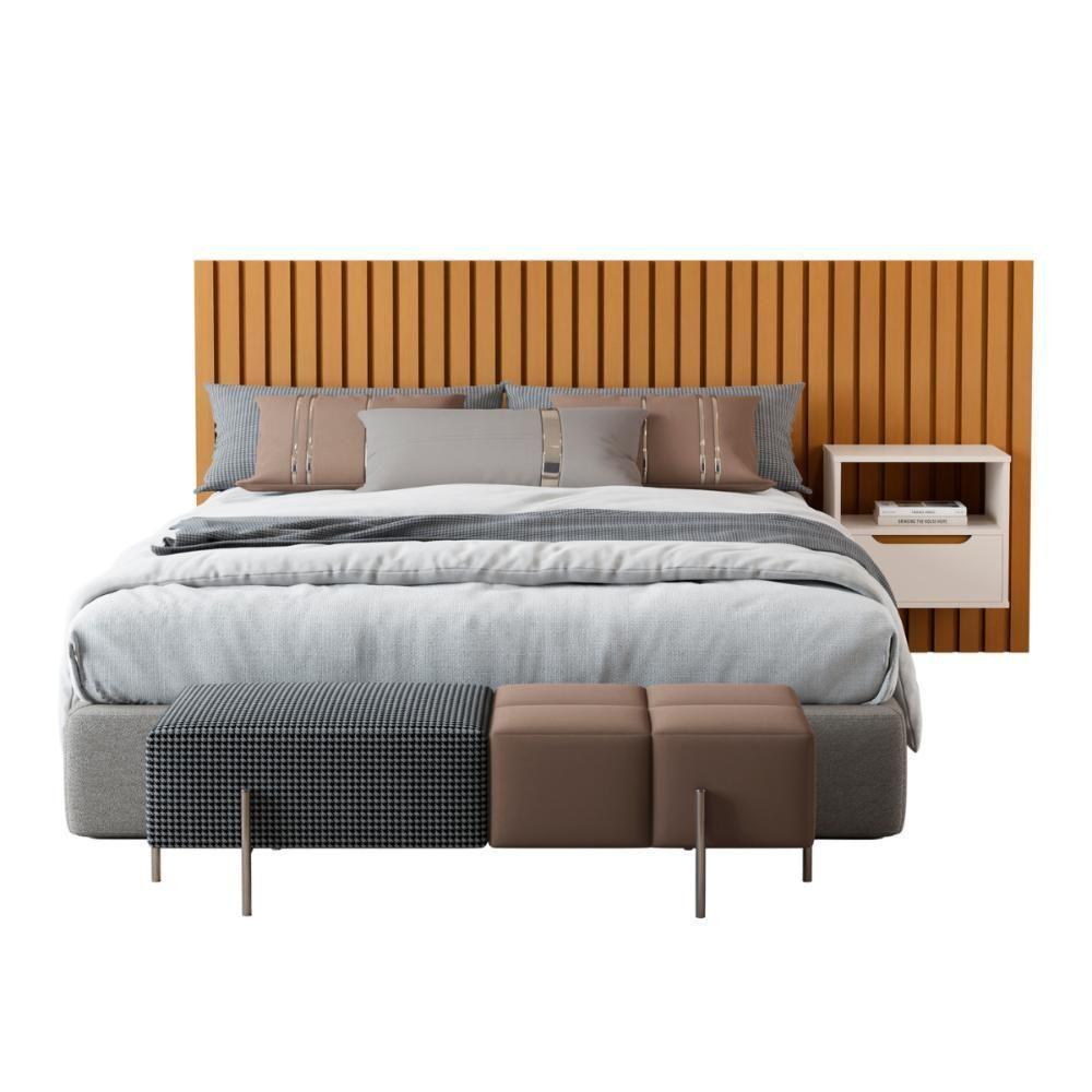 Cabeceira Para Cama Casal Com 1 Mesa Turim Nature Pérola - 3