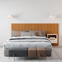 Cabeceira Para Cama Casal Com 1 Mesa Turim Nature Pérola - 2