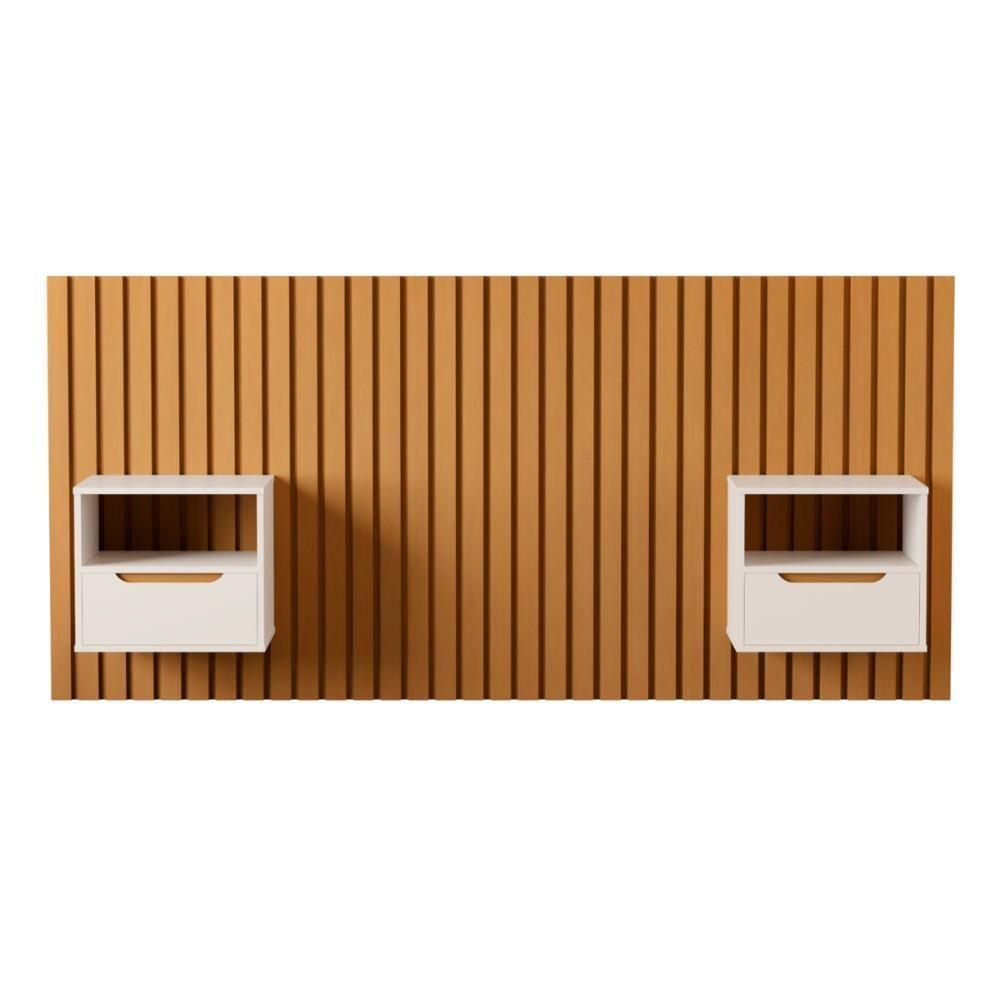 Cabeceira Ripada Com Mesa De Cabeceira Catânia Nature Pérola - 1