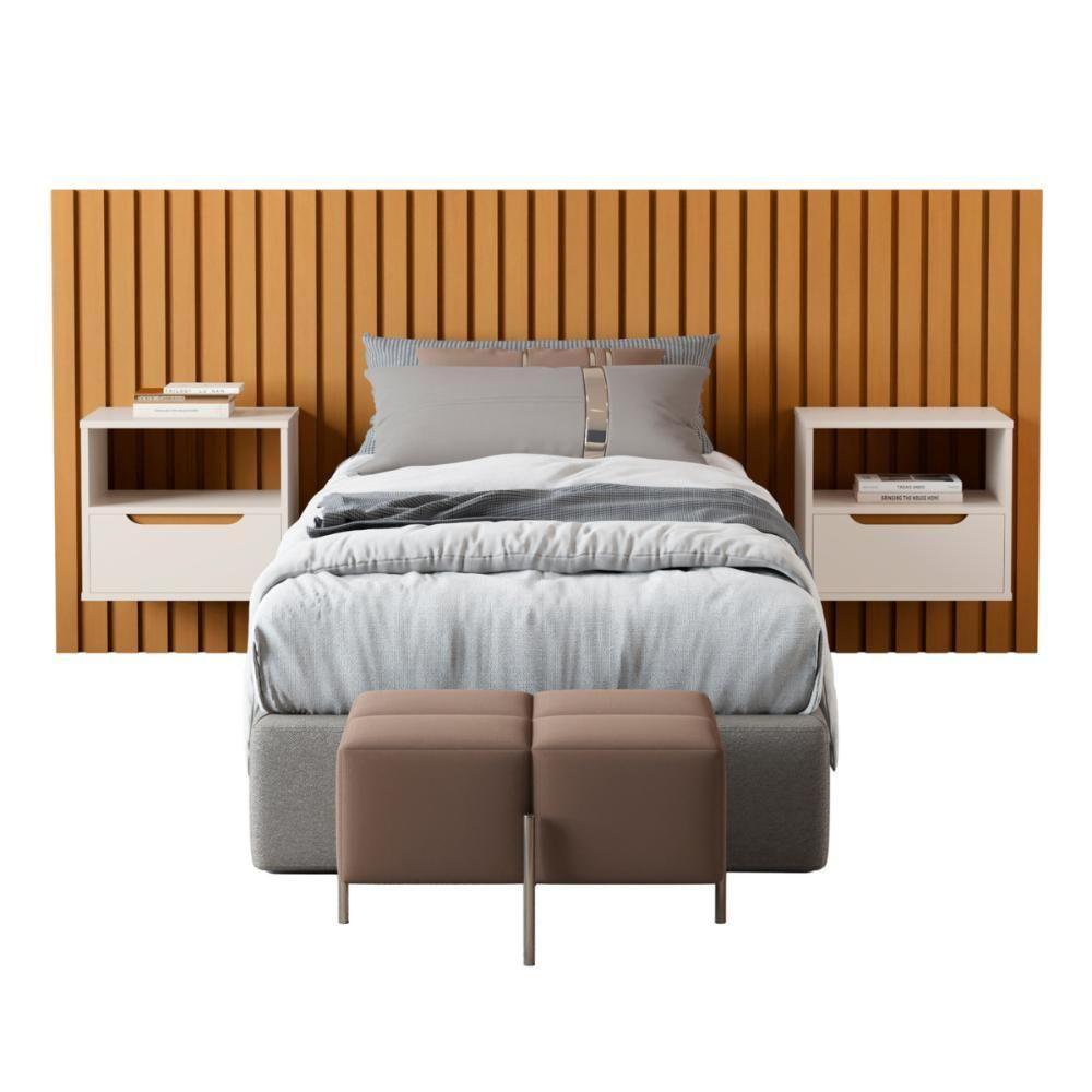 Cabeceira Ripada Com Mesa De Cabeceira Catânia Nature Pérola - 3