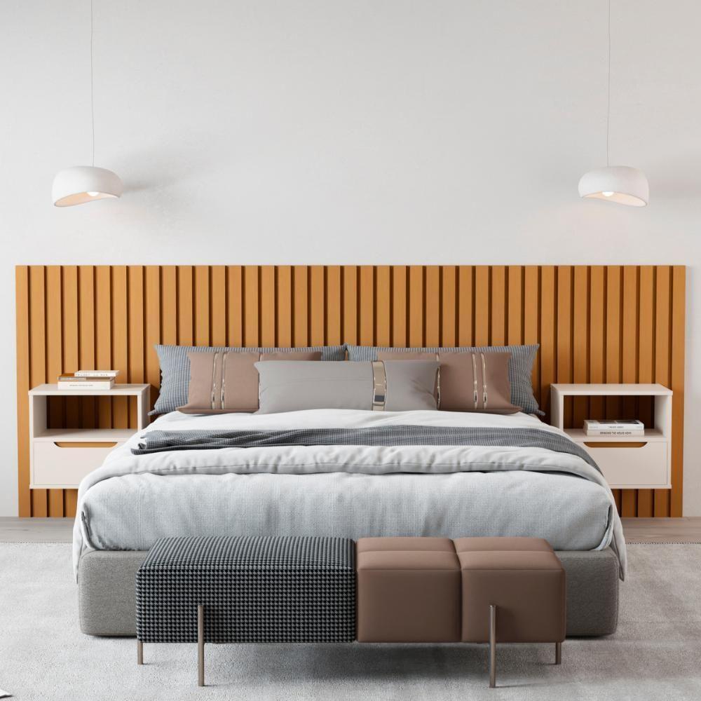 Cabeceira Ripada Casal Com Mesas Verona Nature Pérola - 2