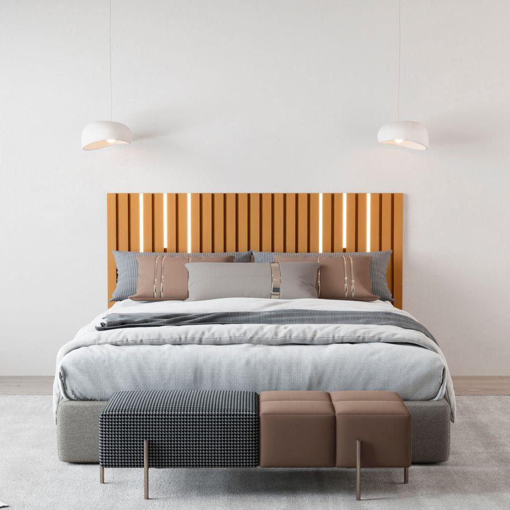 Cabeceira Ripada De Casal Com Kit Led Yokohama Nature - 3