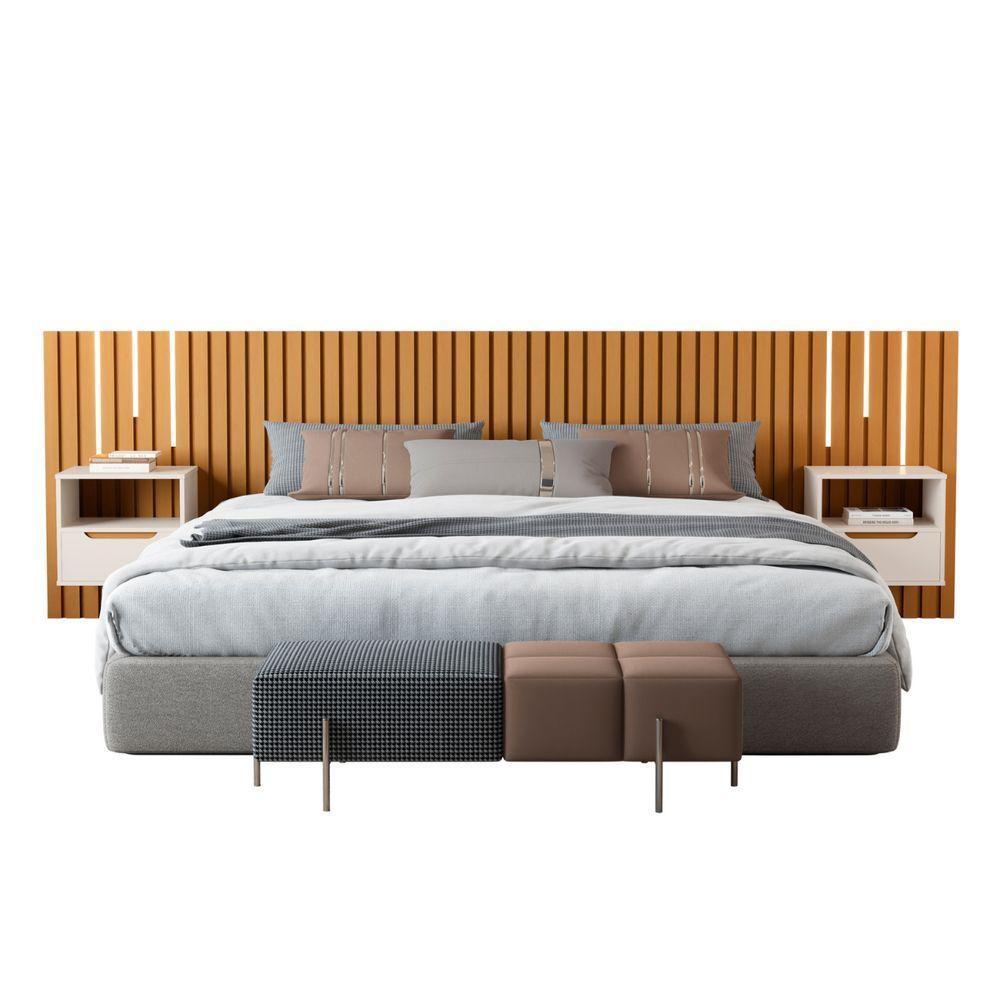 Cabeceira Com Mesa De Cabeceira E Led Maiori Nature Pérola - 3