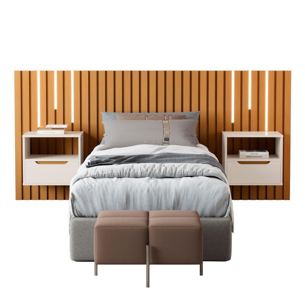 Cabeceira Ripada Cama De Casal Com Led Naha Nature Preto - 2