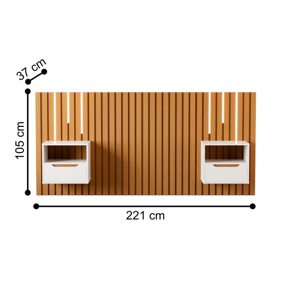 Cabeceira Ripada Cama De Casal Com Led Naha Nature Preto - 3