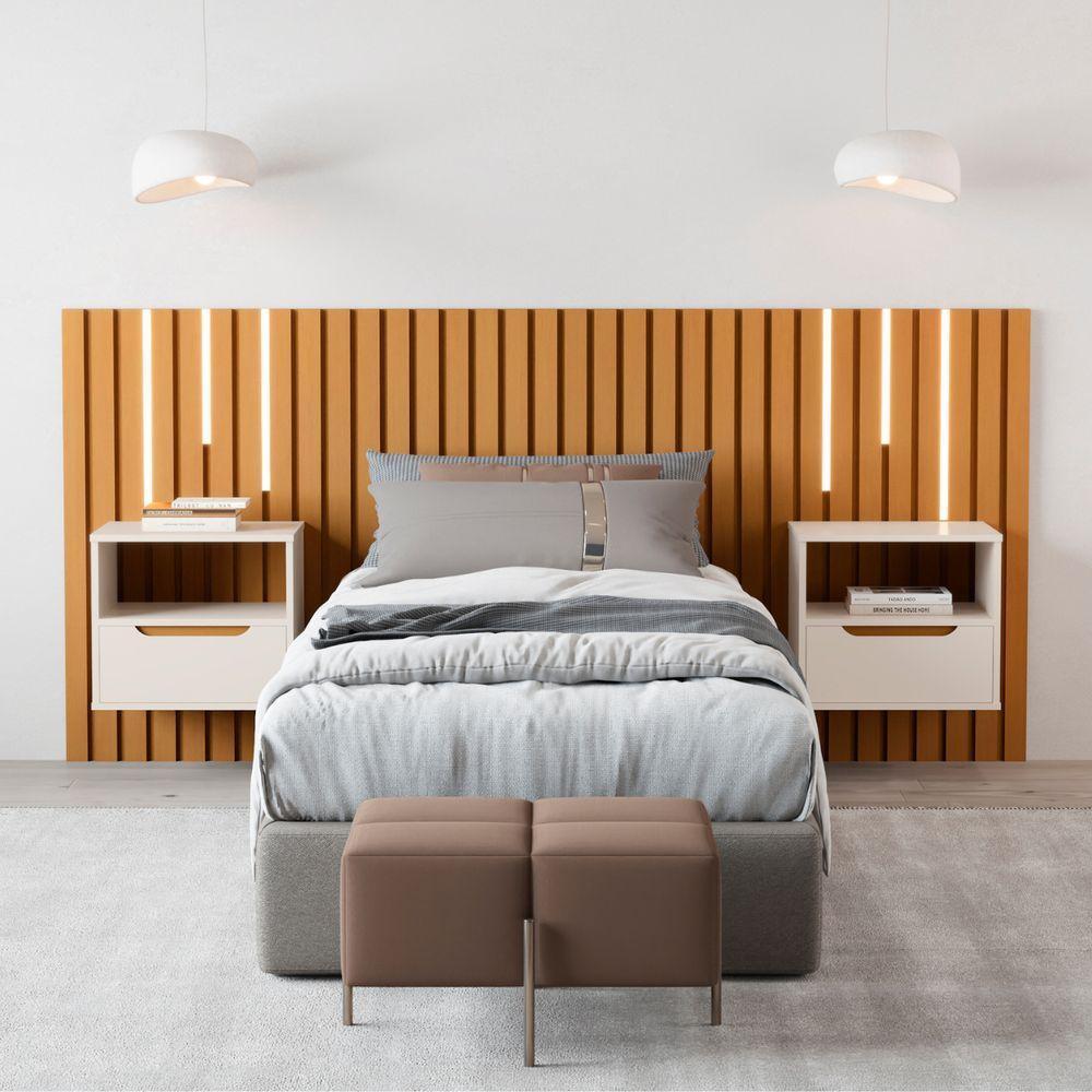 Cabeceira Ripada Cama De Casal Com Led Naha Nature Preto - 4