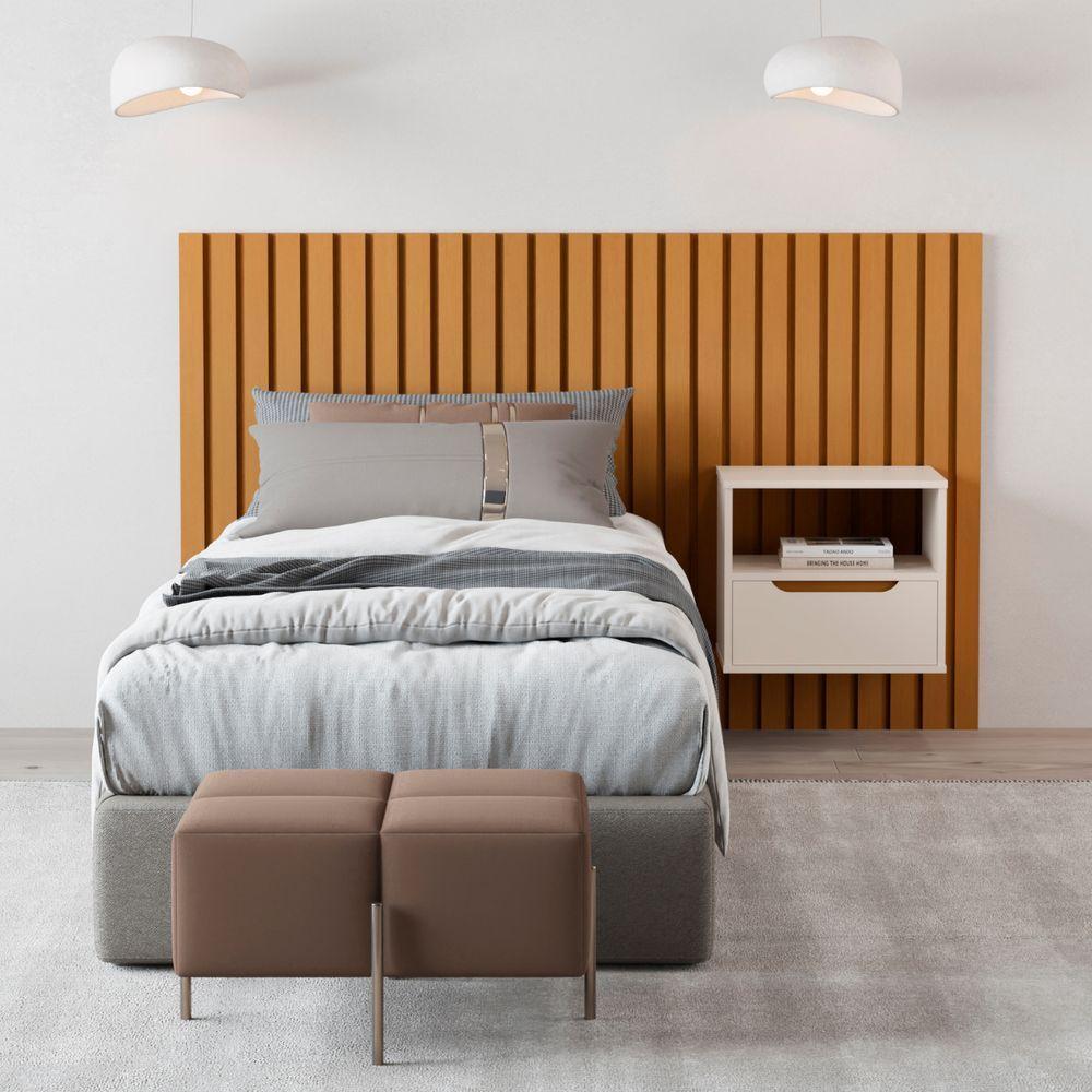 Cabeceira Para Cama Solteiro Com 1 Mesa Foggia Nature Pérola - 2