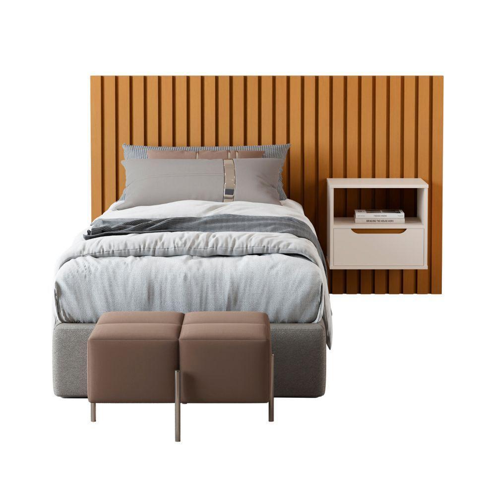 Cabeceira Para Cama Solteiro Com 1 Mesa Foggia Nature Pérola - 3