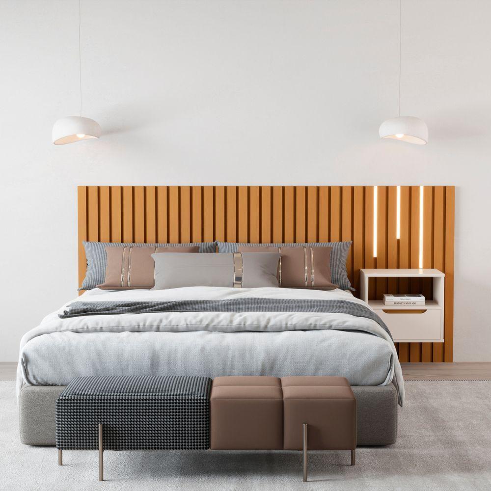 Cabeceira De Casal Ripado Com Kit Led Tóquio Nature Pérola - 2