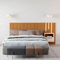 Cabeceira De Casal Ripado Com Kit Led Tóquio Nature Pérola - 2