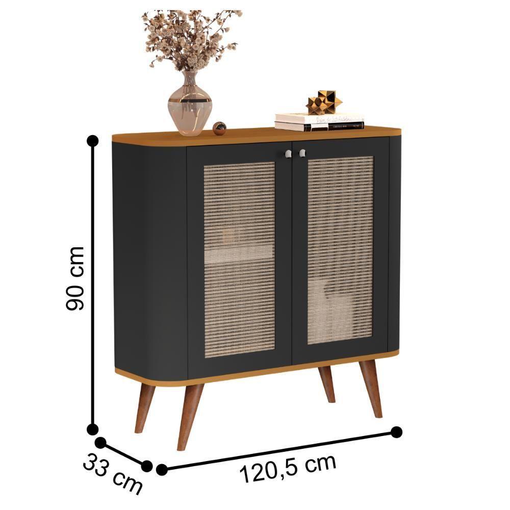 Buffet Com 1 Prateleira E Pés Palito Sevilha Preto Nature - 3