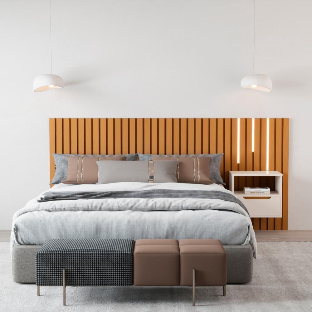 Cabeceira De Casal Com Mesa E Kit Led Quioto Nature Pérola - 2