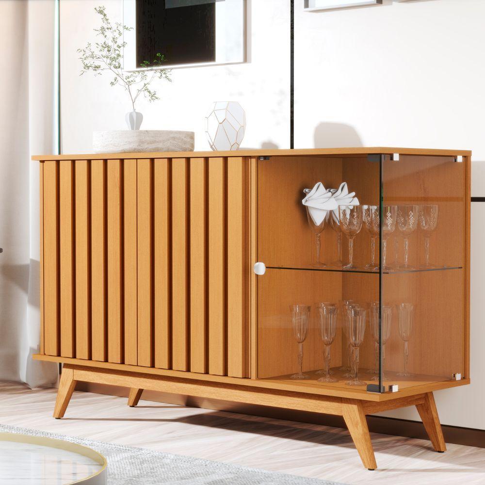 Buffet Ripado Com 3 Portas E Base De Madeira Paris Nature - 2