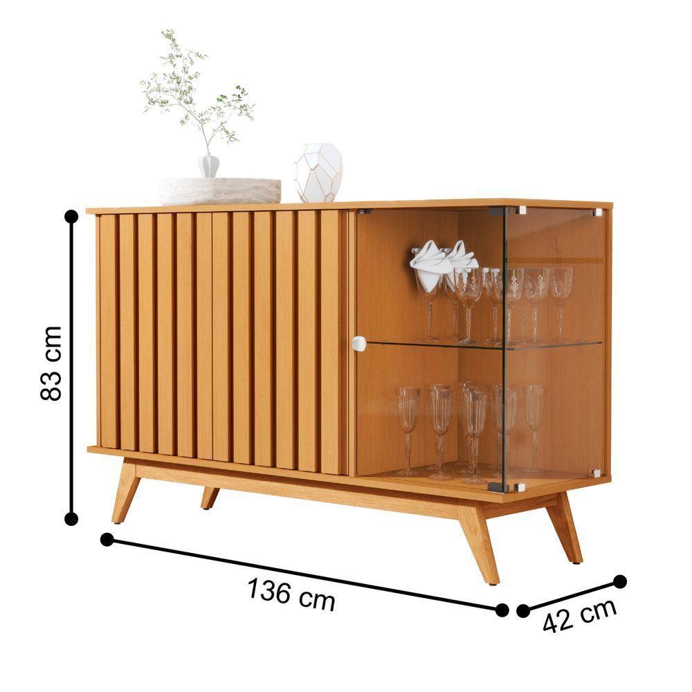 Buffet Ripado Com 3 Portas E Base De Madeira Paris Nature - 3