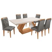 Mesa Alvorada 180 Tp Mdf Vidro Canto Reto 6 Cadeiras Rufato Veludo Grafite/imbuia Off/serig Off - 2