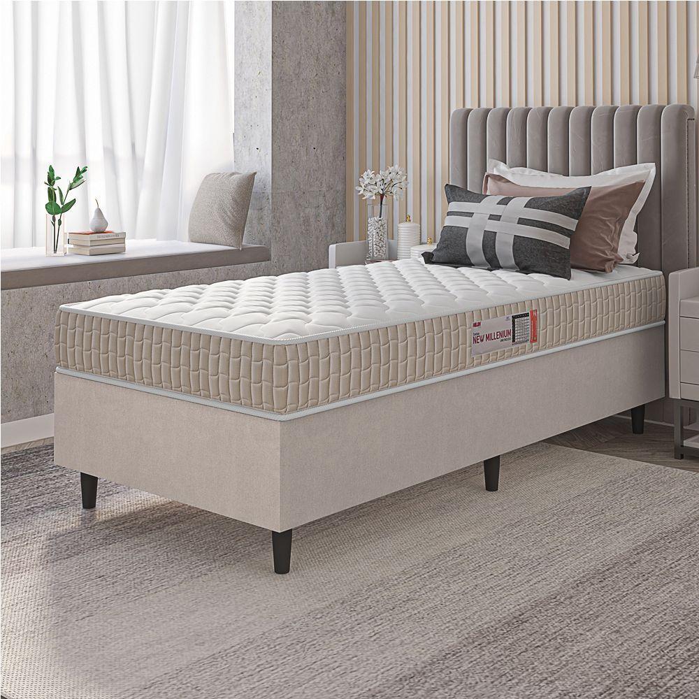 Cama Box Colchão Solteiro Espuma D33 New Millenium 88x57cm Branco/bege Hellen Bege/bco - 2